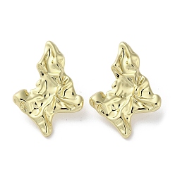 Real 18K Gold Plated Rack Plating Brass Twist Leaf Stud Earrings, Lead Free & Cadmium Free, Real 18K Gold Plated, 37x26.5mm
