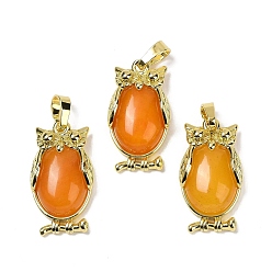 Белый Нефрит Подвеска из натурального окрашенного белого нефрита, с латунной фурнитурой , без свинца и без кадмия, долговечный, сова, оранжевые, 28.5x15.5x7 мм, отверстие : 5x8 мм