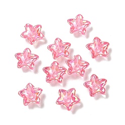 Cerise Transparent Acrylic Bead Caps, Flower, UV Plating, 5-Petals, Cerise, 8x8.5x3mm, Hole: 1.6mm