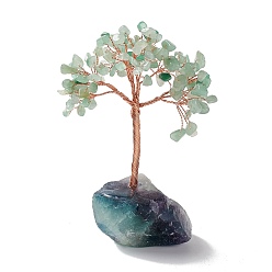 Green Aventurine Natural Green Aventurine Tree Display Decoration, Reiki Spiritual Energy Tree, Raw Fluorite Base Feng Shui Ornament for Wealth, Luck, Rose Gold Brass Wires Wrapped, 45~66x76~82x125~133mm
