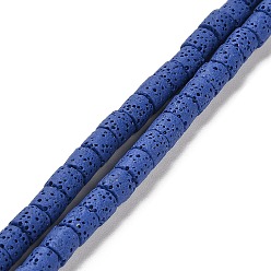 Королевский синий Бусы из натуральной лавы, колонка, окрашенные, королевский синий, 6~6.5x6~6.5 мм, отверстие : 1.4 мм, около 62 шт / нитка, 15.75 дюйм (40 см)