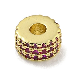 Средний Фиолетово-красный Обшивка стойки латунь с циркониевыми бусинами, долговечный, без свинца и без кадмия, плоско-круглые, реальный 18 k позолоченный, средне фиолетовый красный, 8x4.5 мм, отверстие : 2.5 мм