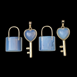 Opalite Opalite Beaded Pendants, Lock and Key Charms, with Golden Brass Findings, 31.5~32.5x20~20.5x7.5mm, Hole: 11x12mm