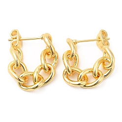 Real 18K Gold Plated Rack Plating Brass Chain Ear Studs for Women, Lead Free & Cadmium Free, Long-Lasting Plated, Real 18K Gold Plated, 21x7mm