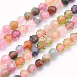 Tourmaline Natural Tourmaline Beads Strands, Round, Faceted, 2mm, Hole: 0.5mm, about 174pcs/strand, 15.5 inch(39.5cm)