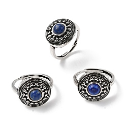 Ляпис-Лазурь Природные лазурит кольца палец, круглые, с латунной фурнитурой , античное серебро, 16.5 мм, внутренний диаметр: 18 мм