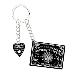 Flower Plastic Divination Pendant Keychain, Gothic Tarot Board for Bag Car Pendant Decoration, with Metal Findings, Flower, rectangle: 40x55mm