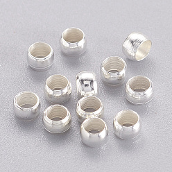 Silver Brass Crimp Beads, Cadmium Free & Lead Free, Rondelle, Silver, 4mm, Hole: 3mm, about 10000pcs/bag