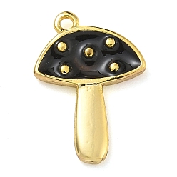 Черный Подвески из латуни с эмалью в стойку, долговечный, без свинца и без кадмия, реальный 18 k позолоченный, грибное очарование, чёрные, 15.5x11x2 мм, отверстие : 1 мм