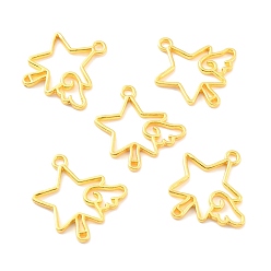 Golden Alloy Open Back Bezel Pendants, for DIY UV Resin, Epoxy Resin, Pressed Flower Jewelry, Cadmium Free & Lead Free, Star, Golden, 34.5x33x2mm, Hole: 3mm