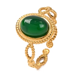 Зеленый агат Овальные перстни из натурального зеленого оникса-агата, золотистый тон 304 открытые манжеты из нержавеющей стали для женщин, 11.5 мм