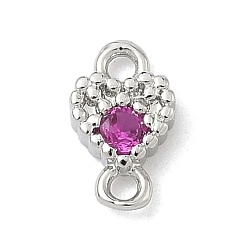 Фуксиновый Подвески-сердечки с кубическим цирконием из латуни, без кадмия и без свинца, долговечный, стойки покрытие, платина, красно-фиолетовые, 7x4.5x1.5 мм, отверстие : 1 мм