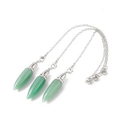 Зеленый Авантюрин Подвески с маятником из натурального зеленого авантюрина, пулевые чары, латунная фурнитура с платиновым покрытием, 235x2.5 мм, отверстие : 1.7 мм