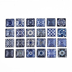Mixed Color Glass Cabochons, Square with Floor Tile Pattern, Other Pattern, 25x25x7mm, 24pcs/set