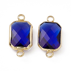 Capri Blue Transparent K9 Glass Connector Charms, with Light Gold Plated Brass Findings, Faceted, Rectangle Links, Capri Blue, 22x11x5mm, Hole: 2mm