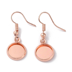 Rose Gold Rack Plating Iron Earring Hooks, Ear Wire with Round Tray, Flat Round Earring Settings, Rose Gold, 33.5mm, Tray: 10mm, 22 Gauge, Pin: 0.6mm