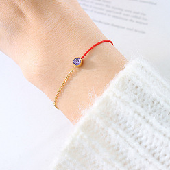 E026-February Amethyst Bracelet Colorful Minimalist Smiling Bracelet with 12 Unique Zircon Stones on Red Rope