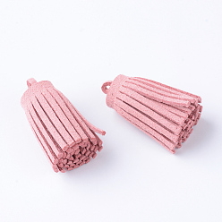 Light Coral Faux Suede Cord Tassel Pendant Decorations, Light Coral, 34x14~15mm, Hole: 3mm