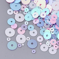 Mixed Color Ornament Accessories, PVC Plastic Paillette/Sequins Beads, Drilled & No Hole, Flat Round, Mixed Color, 1~6.5x0.4mm, Hole: 0.8~1.2mm