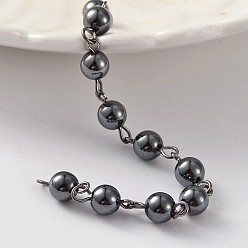 Black Gunmetal Tone Brass Handmade Non-Magnetic Hematite Beaded Chains, Unwelded, For Necklaces Bracelets Making, Black, 39.3 inch