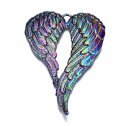 Rainbow Color Grandes colgantes de aleación, sin cadmio y níque y plomo, corazón con alas, color del arco iris, 68x46.5x4.5 mm, agujero: 3 mm