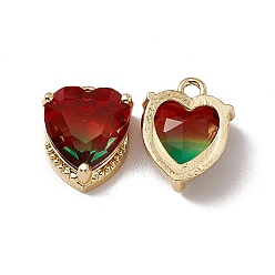Siam Heart K9 Glass Charms, Faceted, with Light Gold Tone Brass Findings, Siam, 13x10.5x5mm, Hole: 1.6mm