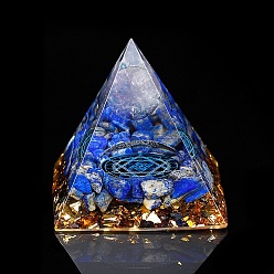 Lapis Lazuli Orgonite Pyramid Resin Energy Generators, Reiki Natural Amethyst Round & Lapis Lazuli Chips Inside for Home Office Desk Decoration, 60x60x60mm