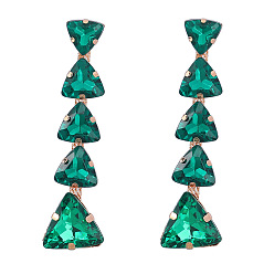 Deep green Exaggerated Multi-layer Triangle Glass Rhinestone Earrings for Women with Claw Chain