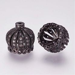 Gunmetal Brass Micro Pave Cubic Zirconia Beads, Tassel Cap Bail, Crown, Hollow, Gunmetal, 12.5x13mm, Hole: 1.5mm