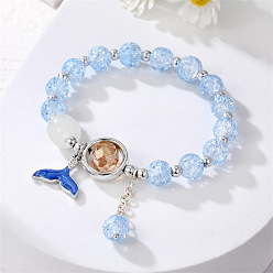 Blue Charming Daisy Bracelet with Colorful Crystals, Forest Fairy Butterfly Rabbit Jewelry