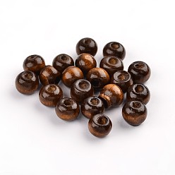 Coffee Handmade Natural Wood Beads, Lead Free, Dyed, Round, Coffee, 8mm, Hole: 2mm, about 6000pcs/1000g
