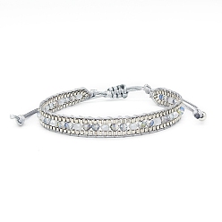 Light Grey Polyster Braided Bead Bracelets, Adjustable Bracelet, Light Grey, Inner Diameter: 2-3/8 inch(6cm), 1Pc/Bag