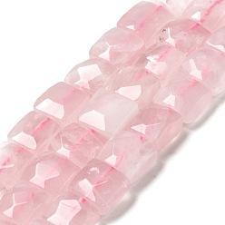 Rose Quartz Natural Rose Quartz Beads Strands, Faceted, Square, 10x10x6mm, Hole: 1~1.2mm, about 19~20pcs/strand, 7.09~7.48 inch(18~19cm)