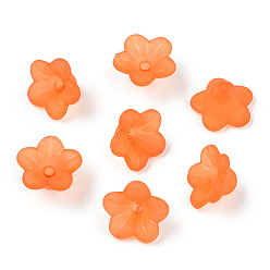 Coral Transparent Acrylic Beads, Flower, Frosted, Coral, 10x5mm, Hole: 1mm, about 4600pcs/500g