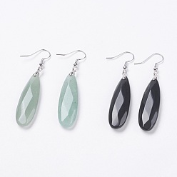 Mixed Stone Natural & Synthetic Gemstone Dangle Earrings, with Platinum Tone Brass Findings, teardrop, Faceted, 58~60mm, Pin: 0.7mm