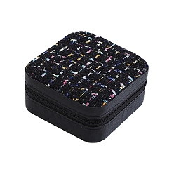 Черный Квадратные коробки на молнии для хранения ювелирных изделий из искусственной кожи, органайзер для украшений с полиэстером внутри, для сережек, Кольца, , чёрные, 10x10x5 см