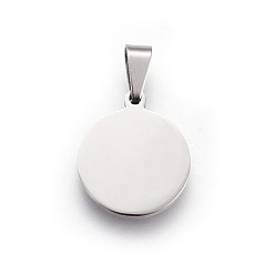 Stainless Steel Color 304 Stainless Steel Stamping Blank Tag Pendants, Flat Round, Stainless Steel Color, 17x15x1.5mm, Hole: 6x3mm