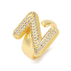 Letter Z Кольца-манжеты для пальцев с покрытием из латуни с микропаве из прозрачного кубического циркония для женщин, долговечный, реальный 18 k позолоченный, Письмо ~ Z, Письмо Z, 18.5x12.5 мм, внутренний диаметр: 17.5 мм