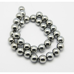 Platinum Plated Non-Magnetic Synthetic Hematite Beads Strands, Grade A, Round, Platinum Plated, Size: about 12mm in diameter, hole: 1mm, about 35pcs/strand, 15.7 inch