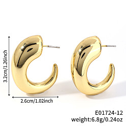 Другие Геометрические блестящие пластиковые серьги-гвоздики, золотые, c-образный, 32x26 мм