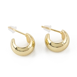 Real 18K Gold Plated Brass Stud Earrings, Long-Lasting Plated, Ring, Real 18K Gold Plated, 12.5x7.5mm, Pin: 0.7mm