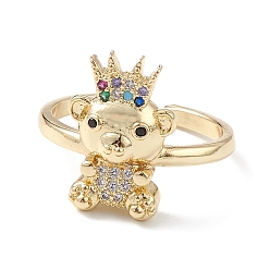 Colorful Bear Cubic Zirconia Cuff Ring, Real 16K Gold Plated Brass Open Ring Jewelry for Women, Colorful, 2mm, Inner Diameter: 16mm.