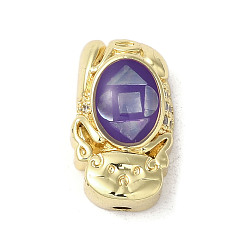 Фиолетовый Латунные микро проложить кубического циркония бусы, с эмалью и ракушкой, долговечный, без свинца и без кадмия, реальный 18 k позолоченный, кошка, фиолетовые, 16.5x10x5 мм, отверстие : 1.5 мм