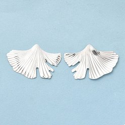 925 Sterling Silver Plated Brass Cabochons, Cadmium Free & Lead Free, Ginkgo Leaf, 925 Sterling Silver Plated, 21x32x1mm