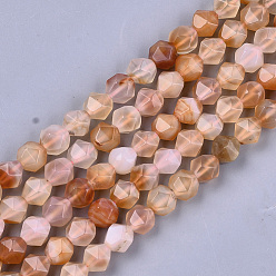 Sandy Brown Natural Agate Beads Strands, Dyed, Faceted, Star Cut Round Beads, Sandy Brown, 9~10x9~10x9~10mm, Hole: 1mm, about 37pcs/strand, 14.5 inch