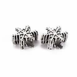 Antique Silver Tibetan Style Alloy European Beads Settings for Enamel, Cadmium Free & Lead Free, Snowflake, Antique Silver, 13x12.5x6.5mm, Hole: 5mm, about 410pcs/1000g