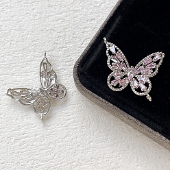 Pink Alloy Micro Pave Cubic Zirconia Pendants, Butterfly, Pink, 22x27mm
