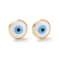 Белый Серьги-гвоздики с эмалью от сглаза, украшения из латуни с покрытием из светлого золота для женщин, без кадмия и без свинца, белые, 10 мм, штифты : 0.9 мм