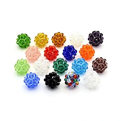 Mixed Color Transparent Glass Crystal Round Woven Beads, Cluster Beads, Mixed Color, 37mm, Beads: 10mm