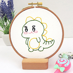 Dinosaur DIY Display Decoration Embroidery Kit, including Embroidery Needles & Thread & Fabric, Plastic Embroidery Hoop, Dinosaur Pattern, 86x76mm
